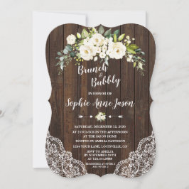 White Floral Wood Brunch en Bubble Vrijgezellenfee Kaart