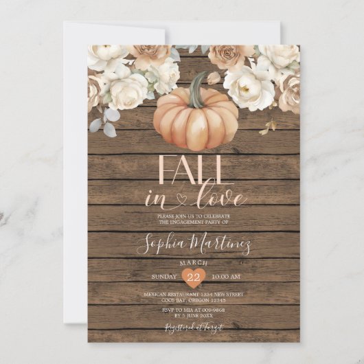 White Floral Wood Herfst in Love Engagement Party Kaart (Voorkant)