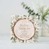 White Floral Wood Stump Baby shower Kaart (Staand voorkant)