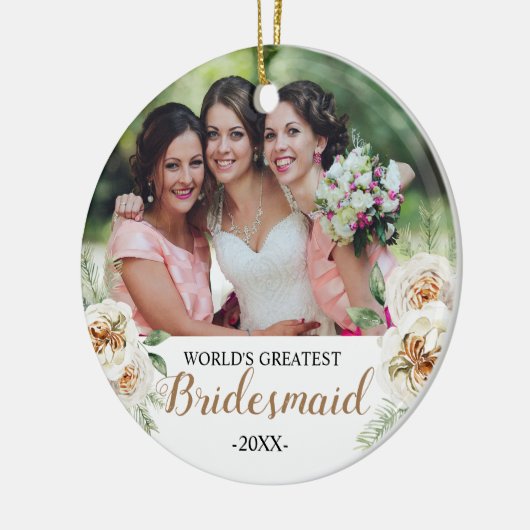 White Floral World's Greatest Bridesmaid Ornament (Links)