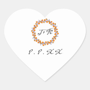 White Floral WreatBlue Oranje Gold Monogram Hart Sticker