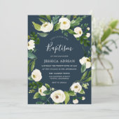 White Floral Wreath Baptism Christening Invite Kaart (Staand voorkant)