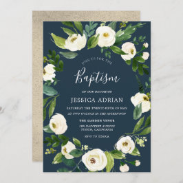 White Floral Wreath Baptism Christening Invite Kaart