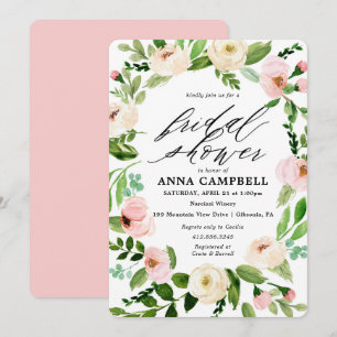 White Floral Wreath Bridal Shower Invitation Kaart