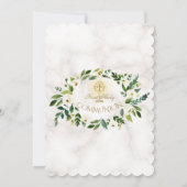 White Floral Wreath Cross Marble Heilige Communie Kaart (Achterkant)
