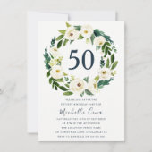 White Floral Wreath Green 50th Birthday Party Kaart (Voorkant)