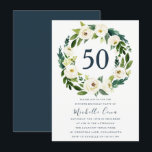 White Floral Wreath Green 50th Birthday Party Kaart<br><div class="desc">White Floral Wreath Green 50th Birthday Party Invitation</div>