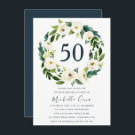 White Floral Wreath Green 50th Birthday Party Kaart<br><div class="desc">White Floral Wreath Green 50th Birthday Party Invitation</div>