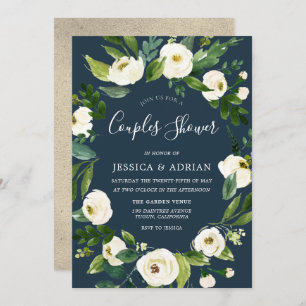 White Floral Wreath Modern Wedding Shower Invite Kaart
