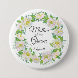 White Floral Wreath Moeder van de Groom Ronde Button 7,6 Cm