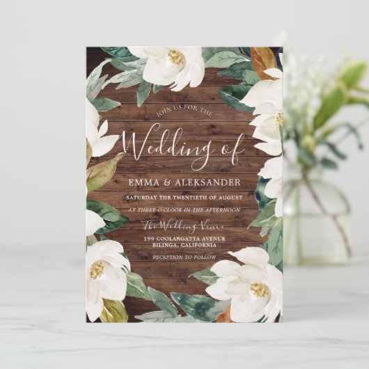 White Floral Wreath Rustic Modern Wedding Kaart (Staand voorkant)