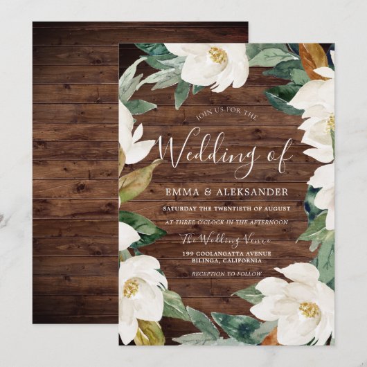 White Floral Wreath Rustic Modern Wedding Kaart (Voorkant / Achterkant)