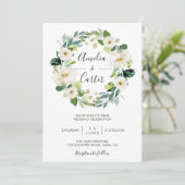 White Floral Wreath Wedding Invitation Kaart (Staand voorkant)