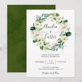 White Floral Wreath Wedding Invitation Kaart (Voorkant / Achterkant)