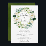 White Floral Wreath Wedding Invitation Kaart<br><div class="desc">Witte Bloemen bruiloft uitnodiging met een krans van waterverf witte bloemen met groen gebladerte. Voor meer geavanceerde aanpassingen van dit ontwerp klikt u op de knop "Aanpassen". Overeenkomende objecten zijn ook beschikbaar.</div>