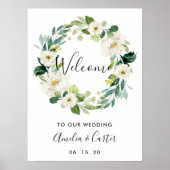 White Floral Wreath Wedding Welcome Sign Poster (Voorkant)