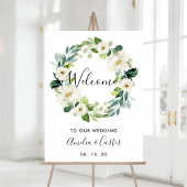 White Floral Wreath Wedding Welcome Sign Poster