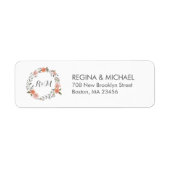 White  Floral WreatMonogram Address Label (Voorkant)