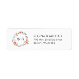 White  Floral WreatMonogram Address Label