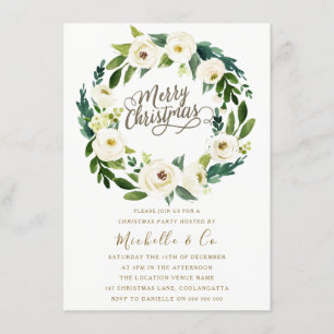 White Floral Wreator Kantoor Family Kerstparty Kaart