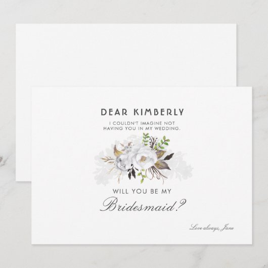 White Floral zal je mijn Bridesmaid zijn Kaart (Voorkant / Achterkant)