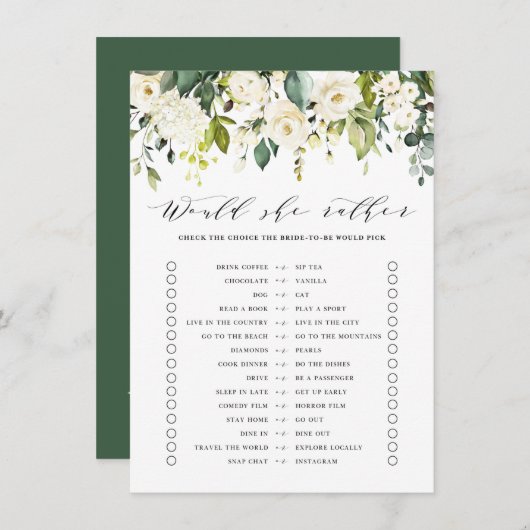 White Floral zou ze liever Vrijgezellenfeest spele Informatiekaartje (Voorkant / Achterkant)