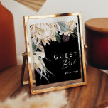 White Floral | Zwart handboek Poster<br><div class="desc">We ontwierpen deze witte Floral | Zwart-gastenboek Onderteken om je rustige, donkere tropische bruiloft te voltooien. Met zijn boze waterverf grof naar zijn moderne boho winterbloemen, inclusief protea, dahlia en gedroogde lotus, zal het ontwerp zeker uw humeurig, minimalistisch zwart en groen thema afzetten. Verander de tekst en voeg een foto...</div>