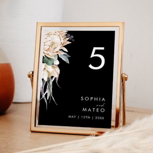 White Floral | Zwart tabelnummer Kaart