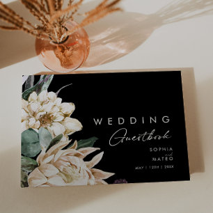 White Floral Zwart-witboek Gastenboek