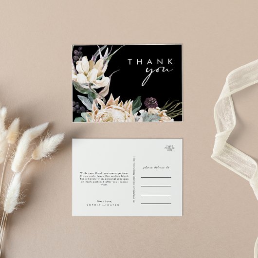 White Floral | Zwarte bruiloft Dank u Briefkaart