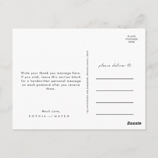 White Floral | Zwarte bruiloft Dank u Briefkaart (Achterkant)
