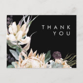 White Floral | Zwarte bruiloft Dank u Briefkaart (Voorkant)