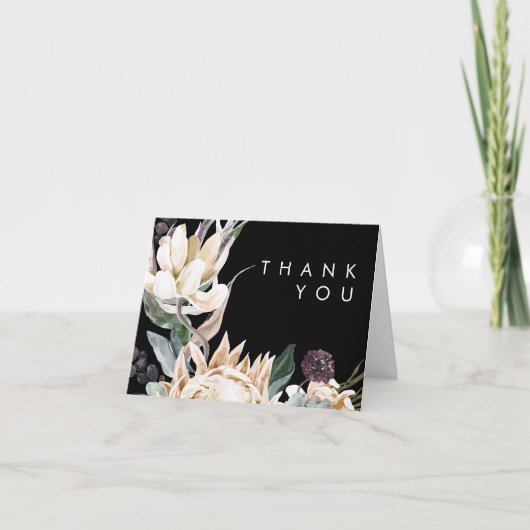 White Floral | Zwarte Hartelijk dank Bedankkaart (Voorkant)