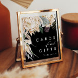White Floral | Zwarte Kaarten en cadeauborden Poster<br><div class="desc">We ontwierpen deze White Floral Black Kaarten en Gifts Sign om je rustige, donkere tropische bruiloft te voltooien. Met zijn boze waterverf grof naar zijn moderne boho winterbloemen, inclusief protea, dahlia en gedroogde lotus, zal het ontwerp zeker uw humeurig, minimalistisch zwart en groen thema afzetten. Verander de tekst en voeg...</div>