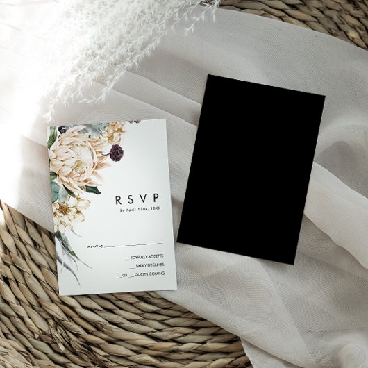 White Floral | Zwarte RSVP-kaart RSVP Kaartje