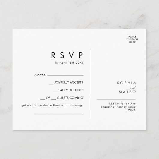 White Floral | Zwarte Song Request RSVP Card Briefkaart (Achterkant)