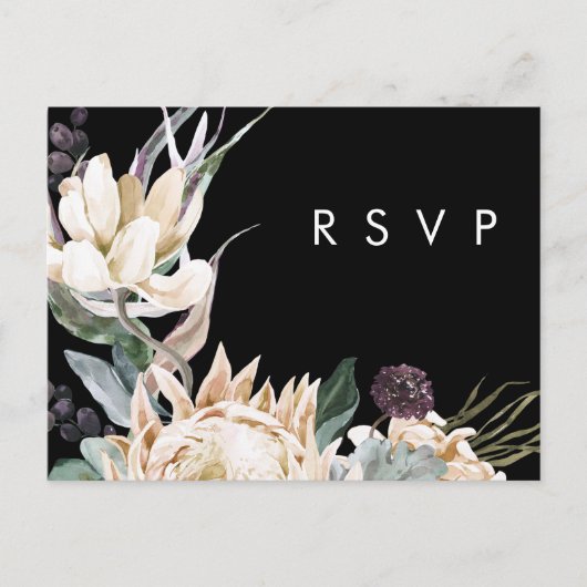 White Floral | Zwarte Song Request RSVP Card Briefkaart (Voorkant)