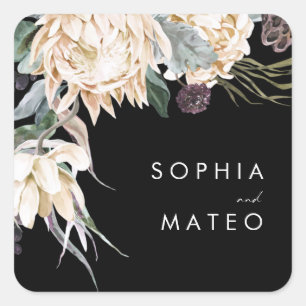 White Floral Zwarte-weduwenenvelop Vierkante Sticker
