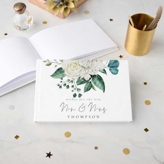 White Florals Eucalyptus Wedding New Mr Mrs. Gastenboek (Voorkant open)