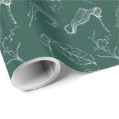 White Florals On Dark Dusty Green Wedding Wrap Cadeaupapier (Rol Hoek)