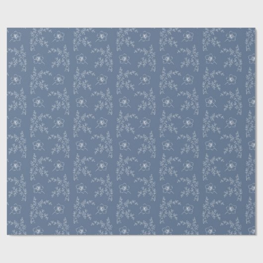 White Florals On Dusty Blue Wedding Wrapping Paper Cadeaupapier (Vlak)