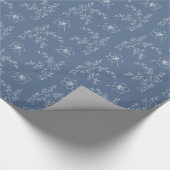 White Florals On Dusty Blue Wedding Wrapping Paper Cadeaupapier (Hoek)