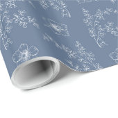 White Florals On Dusty Blue Wedding Wrapping Paper Cadeaupapier (Rol Hoek)