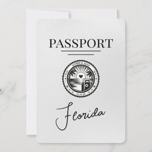 White Florida Passport Uitnodiging voor een bruilo (Achterkant)