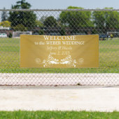 White Flourish on Gold Metallic Wedding Banner (Insitu)