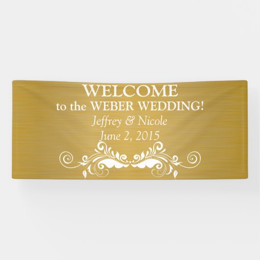White Flourish on Gold Metallic Wedding Banner (Horizontaal)