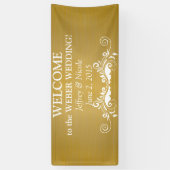 White Flourish on Gold Metallic Wedding Banner (Verticaal)