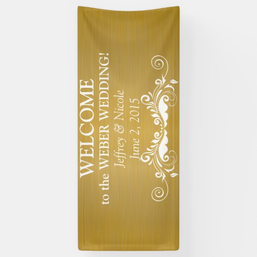 White Flourish on Gold Metallic Wedding Banner (Verticaal)