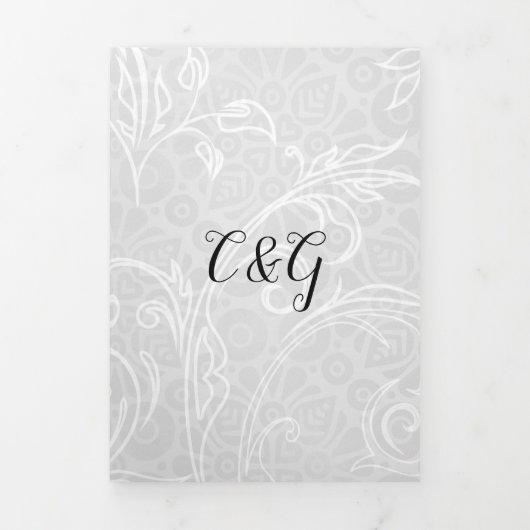 White Flourish Wedding Drieluik Uitnodiging (Cover)