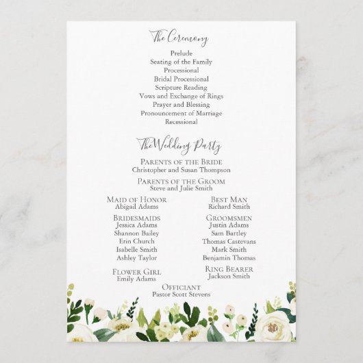 White Flower and Green Wreath Wedding Program Kaar Programmakaart (Achterkant)